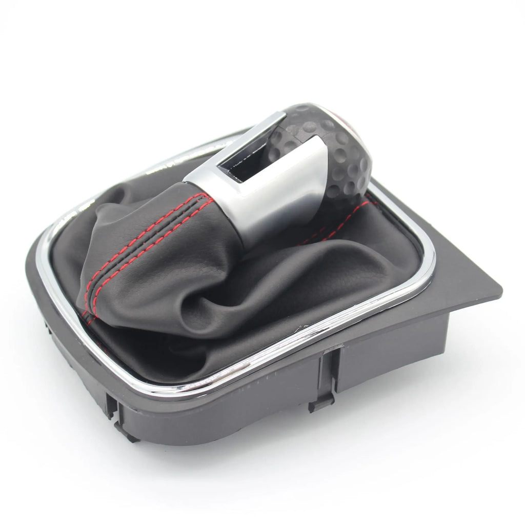 Leather gear knob with dust boot for manual Volkswagen Golf 5, 6, and 7.