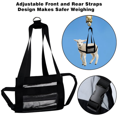 Black heavy-duty nylon sling for weighing calves, large dogs, and small livestock.
