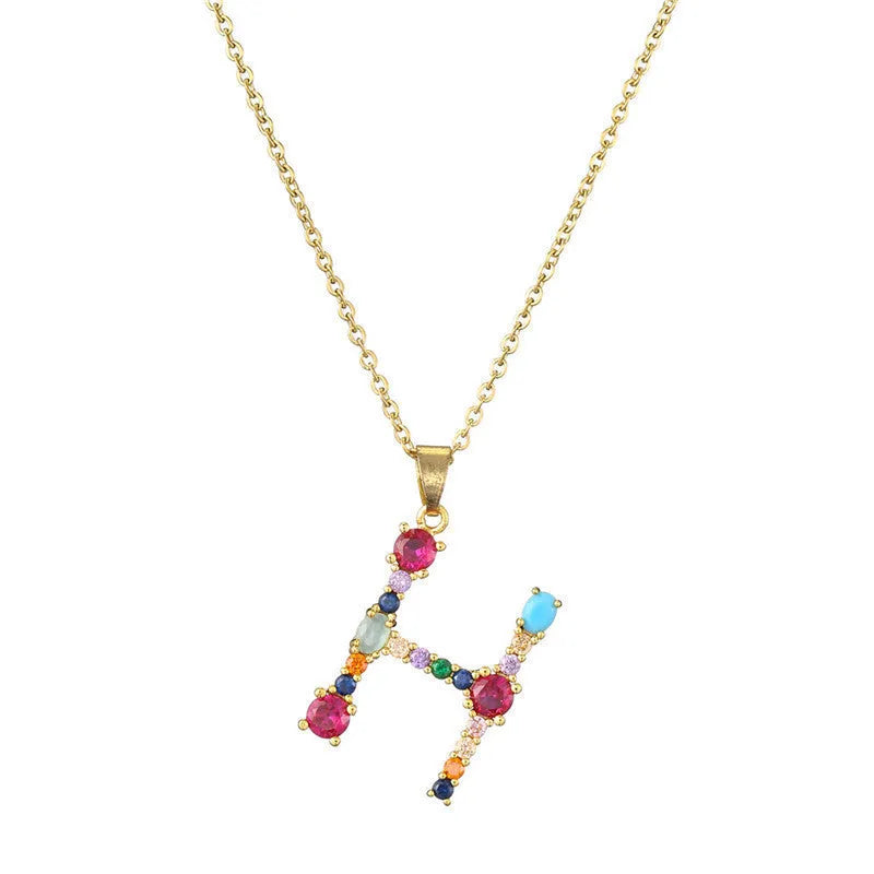 Copper micro-set zirconium English letter initial pendant with matching chain, light luxury style