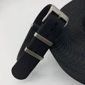 Integrated nylon watch strap in army green colour for 20mm or 22mm watch lugs.