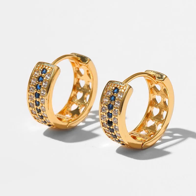 Women's round geometric copper earrings with electroplating and 18K gold plating