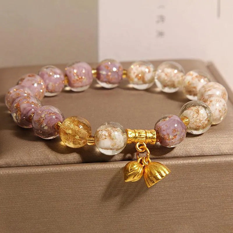 New Chinese style purple luminous glazed crystal bracelet for women fresh sweet style
