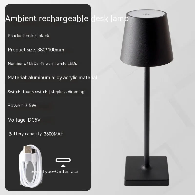 Charging bar table lamp with touch dimming, aluminium alloy and acrylic, warm light, 380x100mm