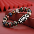 Handcrafted five-colour Chinese lucky bracelet with snake beads on wrist, showing coloured glaze in 10mm, 12mm, 14mm sizes.
