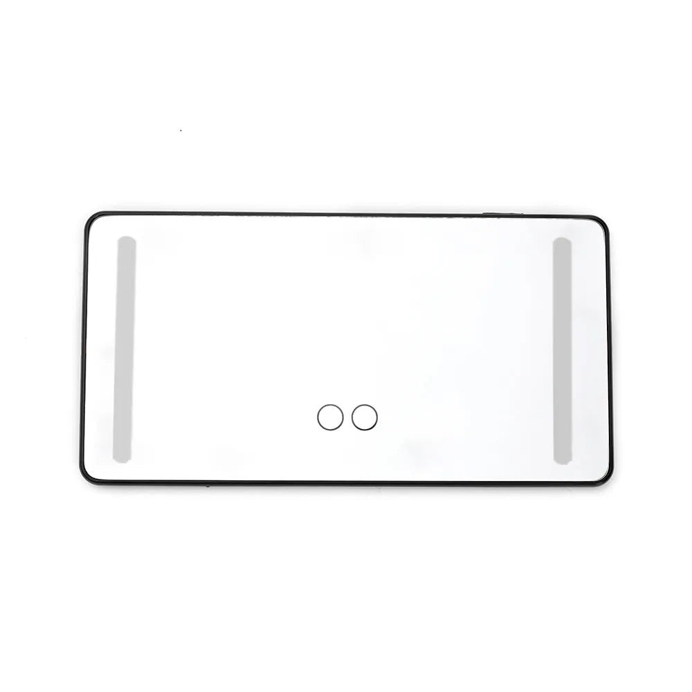 Automotive sun louver mirror with LED touch lamp on car co-driving sun visor, 260 x 135 x 9 mm, black light bar option
