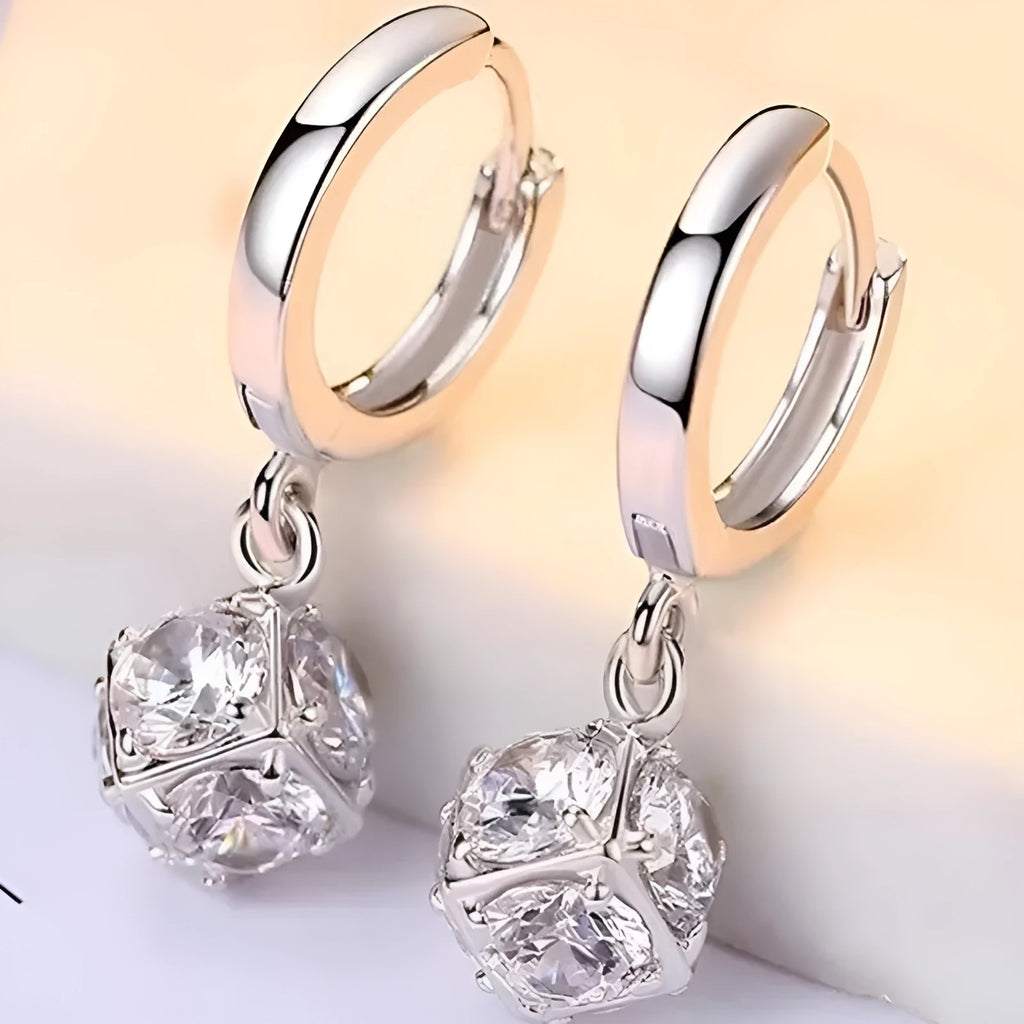 Geometric copper zircon earrings with rose design element in electroplated finish