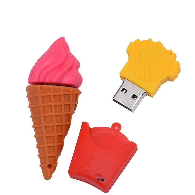 Small pink ice cream shaped USB flash drive on a white background