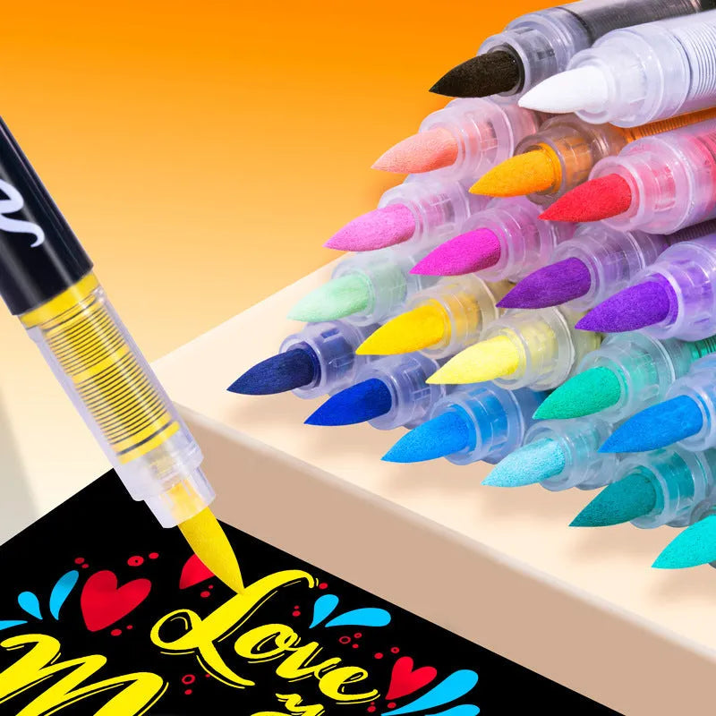 Set of straight liquid acrylic marker pens with soft heads for art and graffiti work