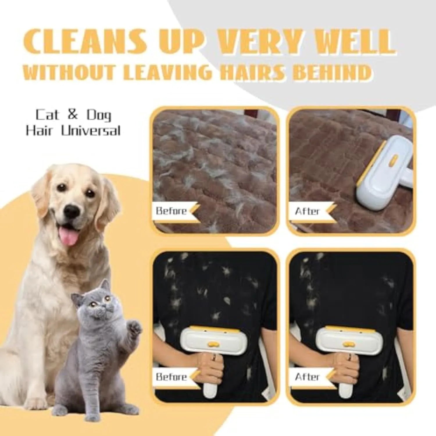 Yellow duck design portable pet hair removal hand roller with brush head.