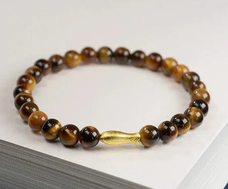Tigereye small fish pendant handmade beaded bracelet with natural stone beads in 6mm size