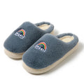 Kawaii rainbow embroidered warm plush slip-on slippers with rubber sole round toe indoor home footwear