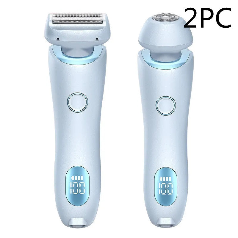 2-in-1 USB rechargeable electric shaver for women with square and round heads, pink colour, for whole body hair removal