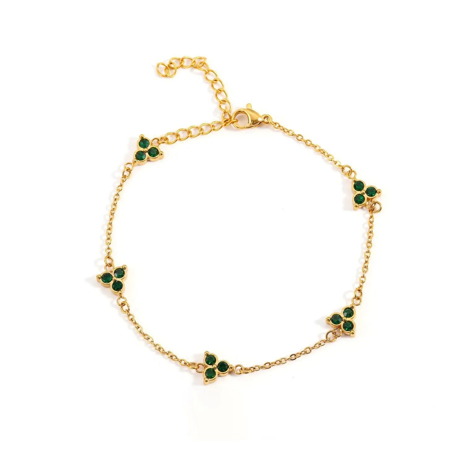 Geometric stainless steel women's bracelet with triangular links and a coloured stone centre.