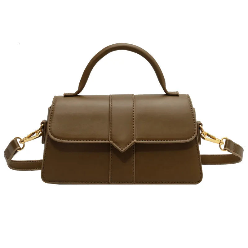 Beige women's horizontal square messenger bag with sandwich pocket and file organiser interior.