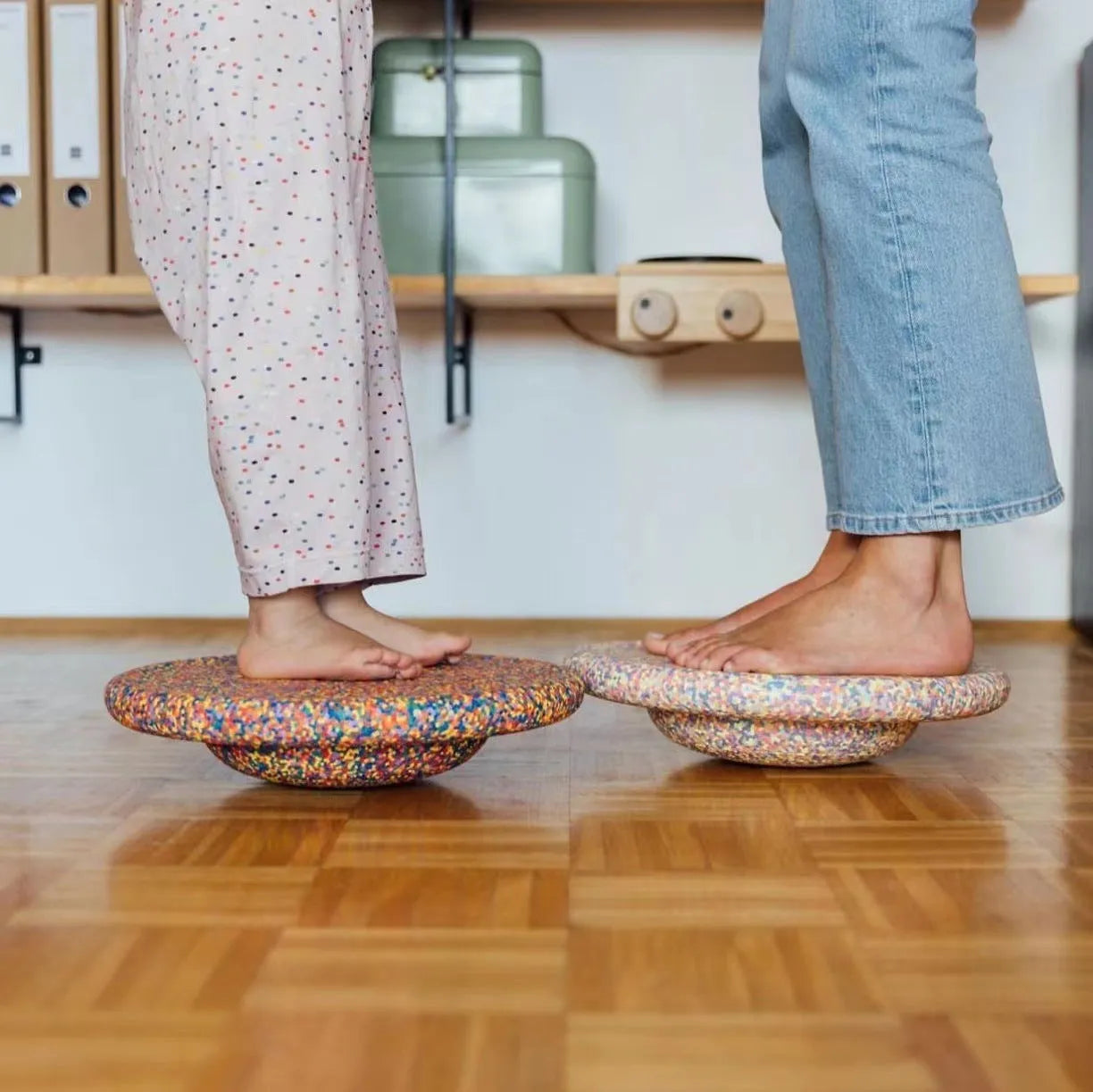 Plastic children's balance board in wood-grain effect colours for ages 4-6