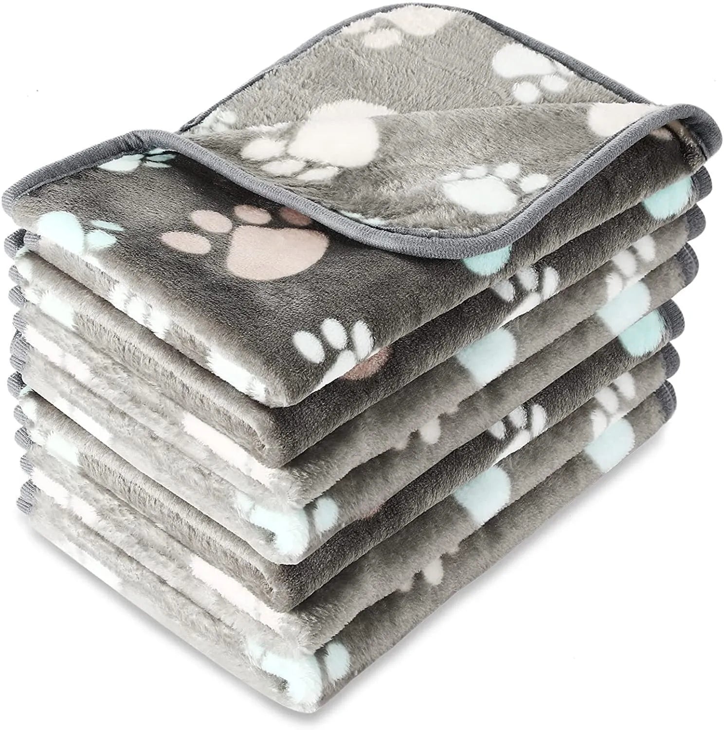 Coral fleece pet blanket with dog paw print design in multiple size options