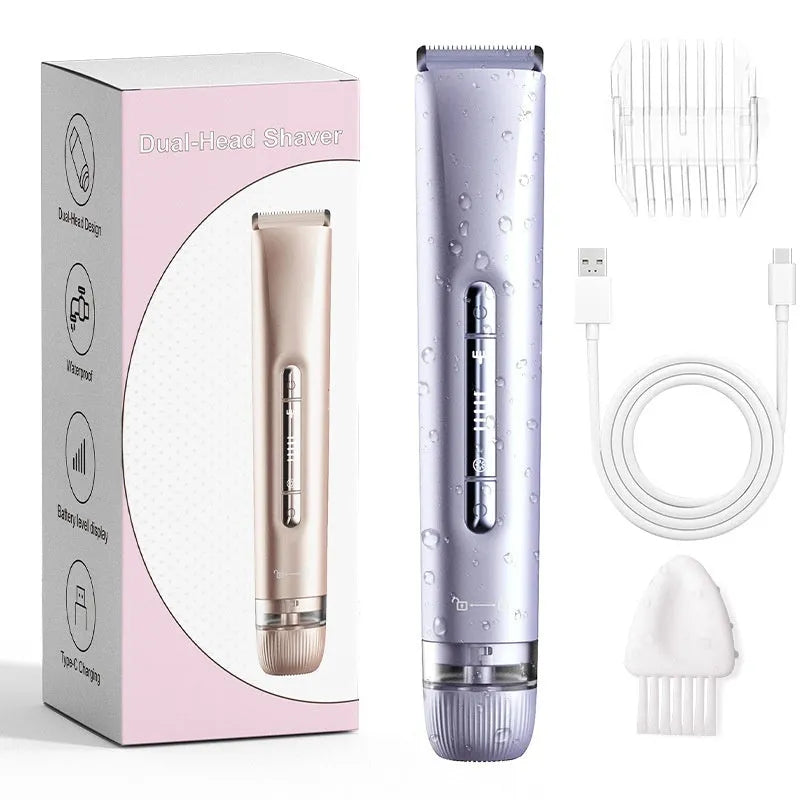 Women's dual motor USB rechargeable electric shaver for whole body hair removal, fully washable, removable cutter head