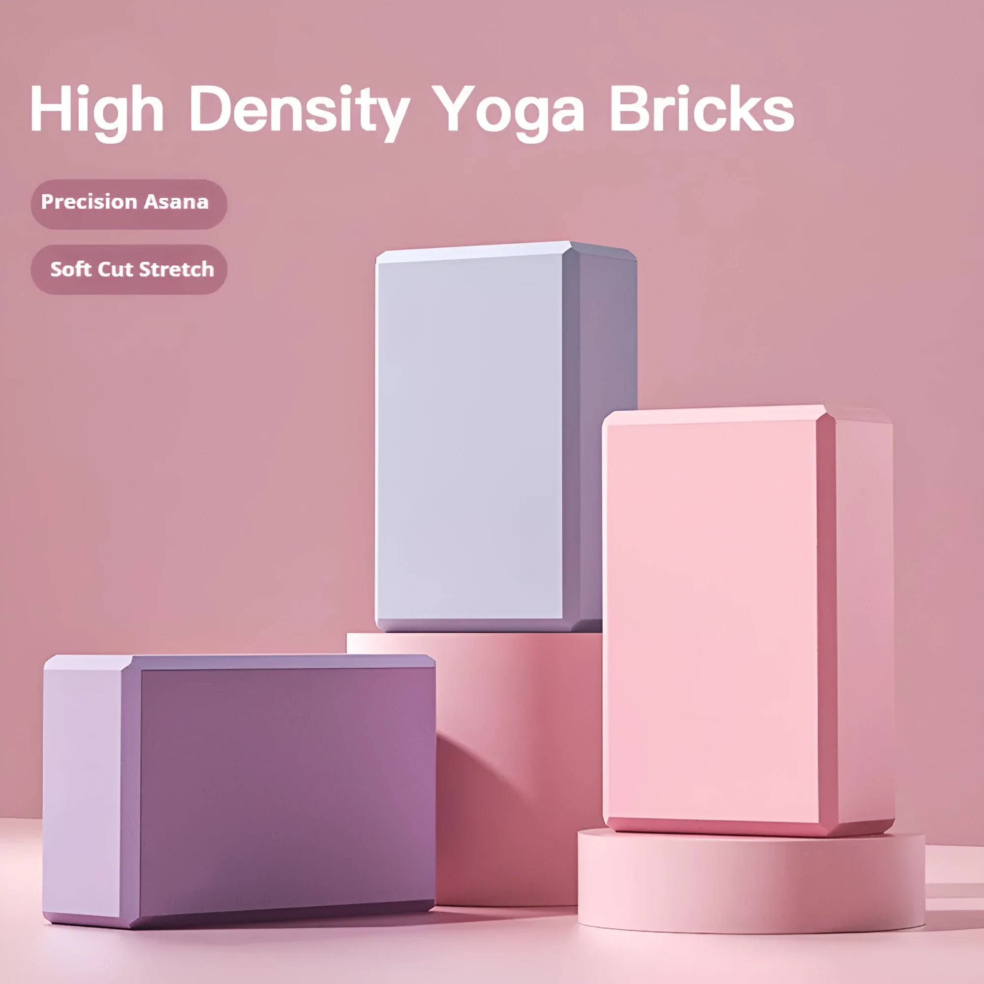 A solid-colour EVA foam yoga block with grip ridges, shown in blue, for yoga and fitness training.