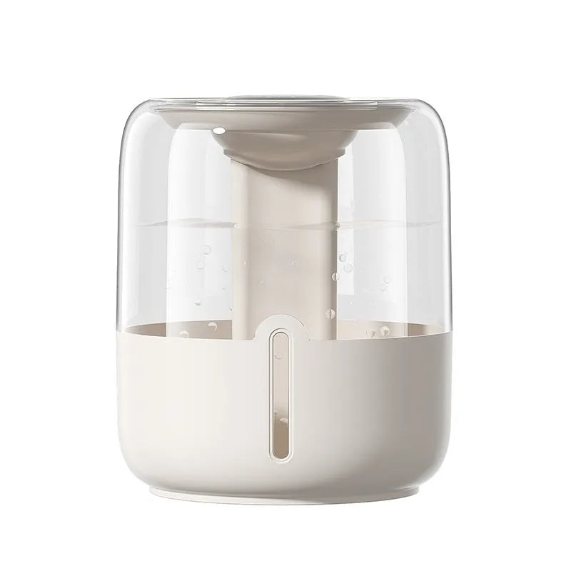 Beige USB humidifier with dual spray nozzles, humidity display, and 5L capacity water tank
