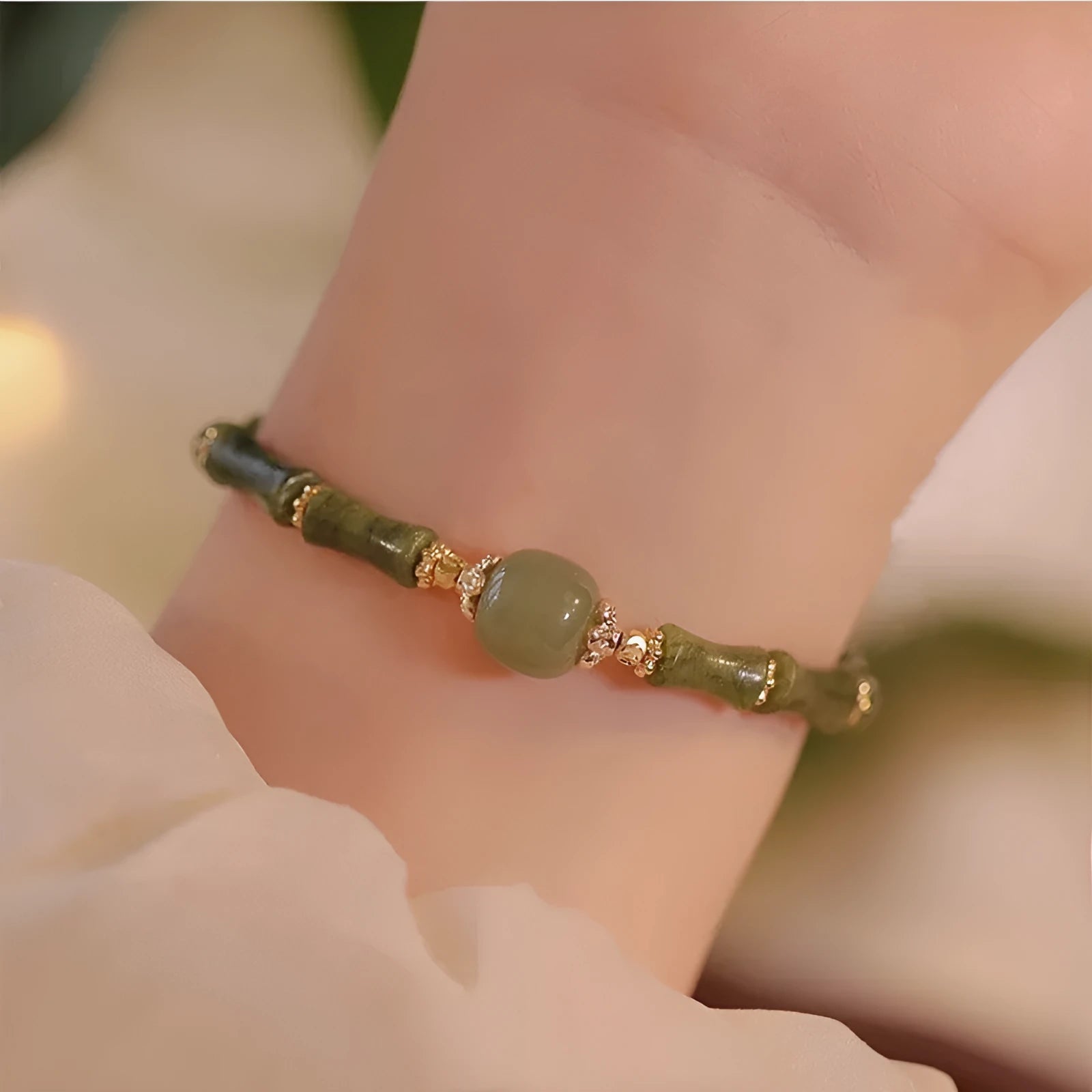 Traditional Hetian jade bracelet with geometric round design in Yuan dynasty smoked style for women