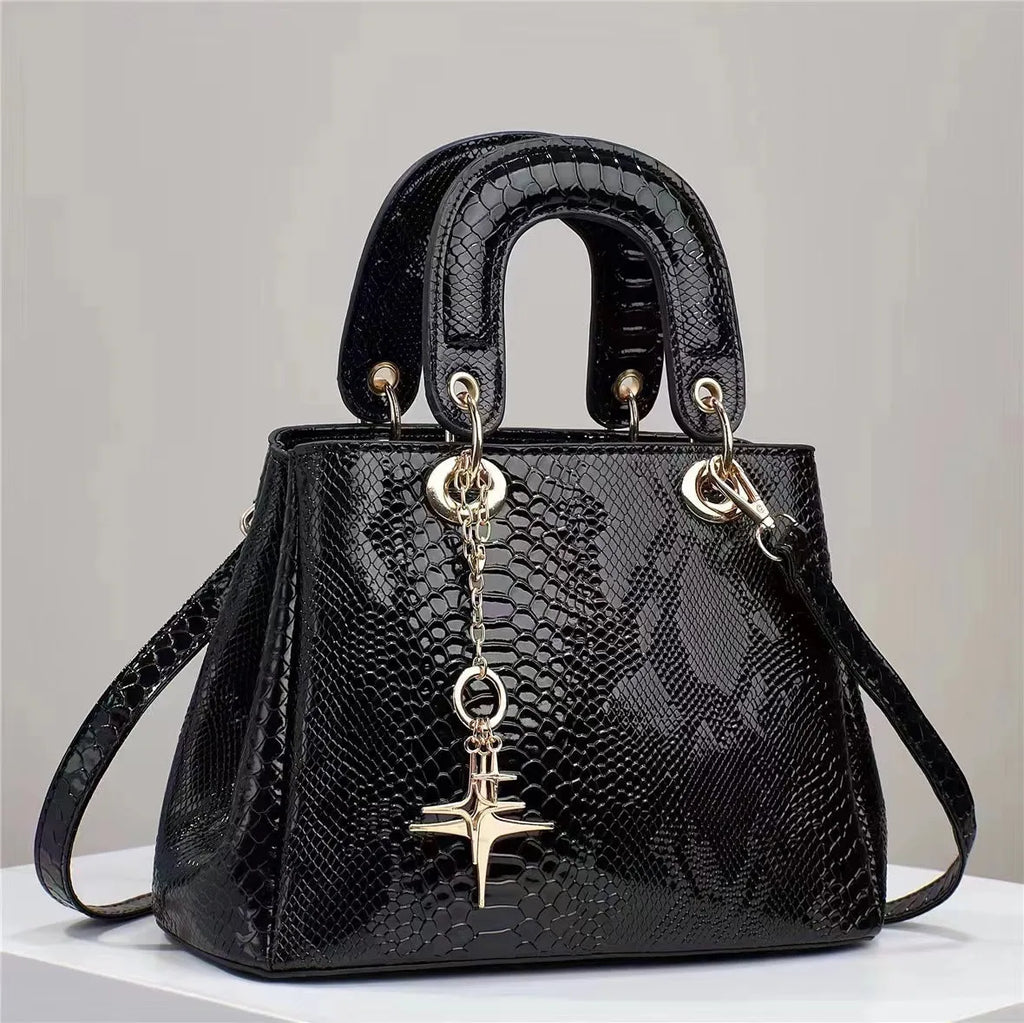 Women's PU crocodile-pattern messenger bag in silver with zip closure, inner pockets, and shoulder strap shown on neutral background