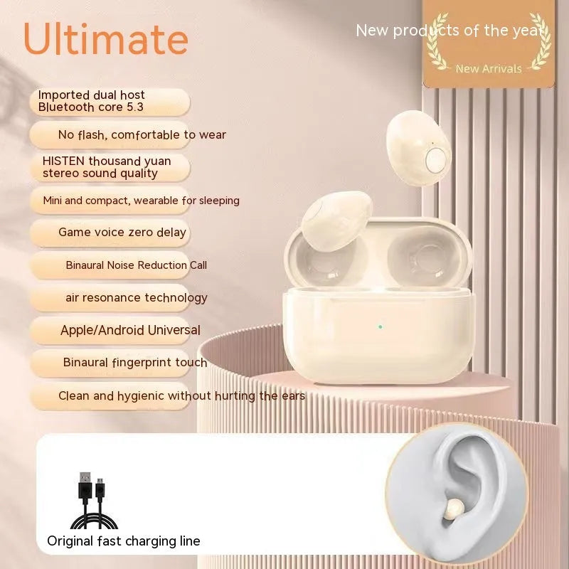 Mini wireless Bluetooth earbud for sleep in black colour with breathing light
