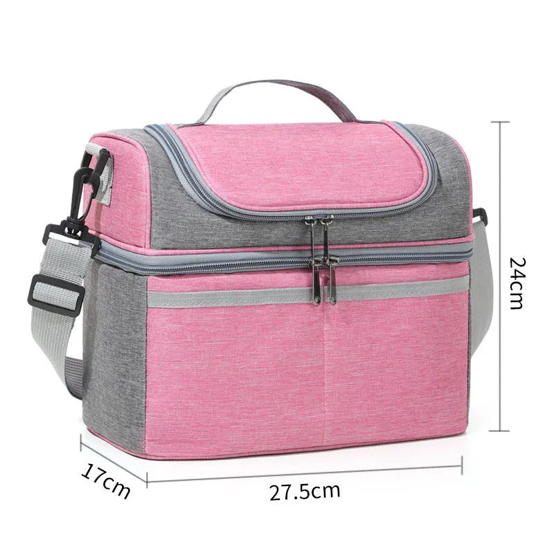 Double-layer colour matching insulated lunch bag in Oxford cloth with aluminum foil lining, black colour, portable style