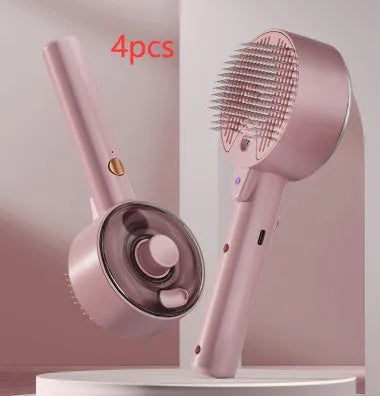 Ceramic white pet grooming comb with UVC light, spray mist tank, and soft needles for dog and cat hair removal.