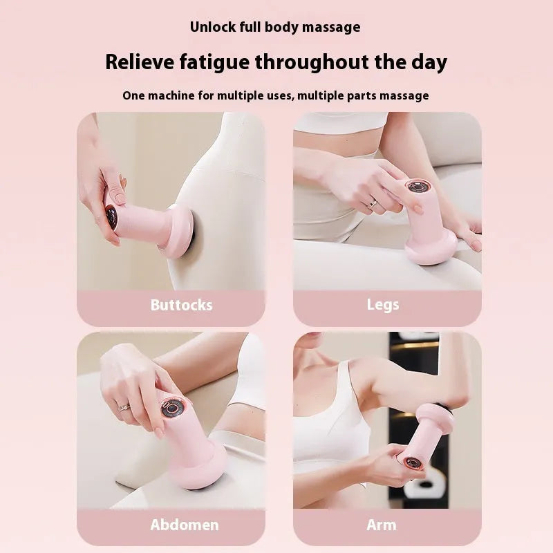 Pink, white, and black USB electric massager for spine, back, and leg massage.
