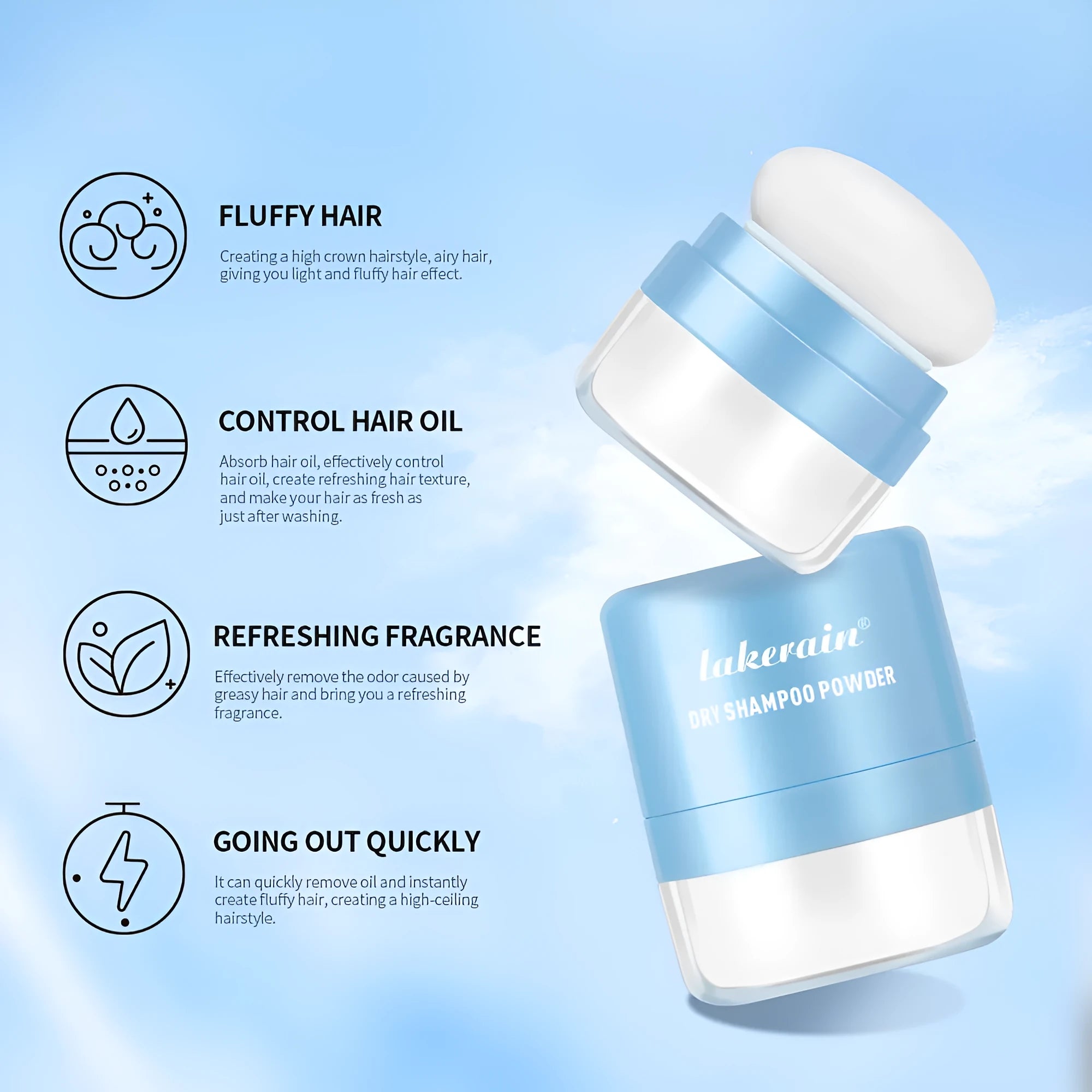 5g disposable dry shampoo powder sachet with sponge applicator and headband for oily hair refresh