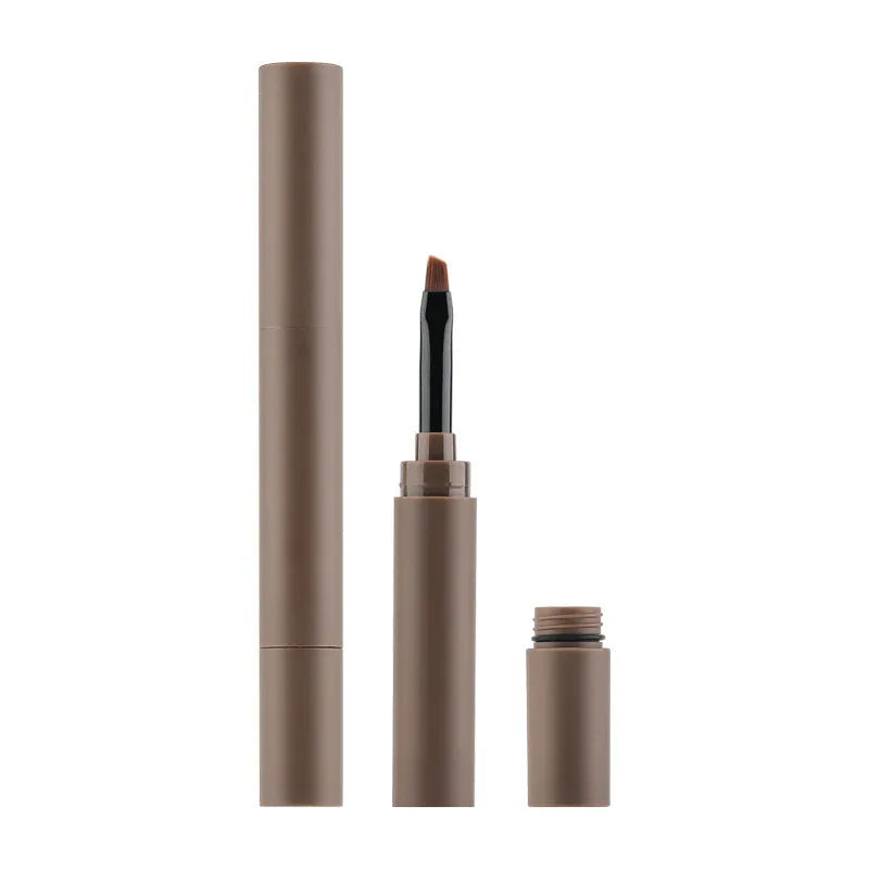 Double-headed eyebrow cream tube showing five shade options: reddish brown, brown, light brown, dark brown, and black.