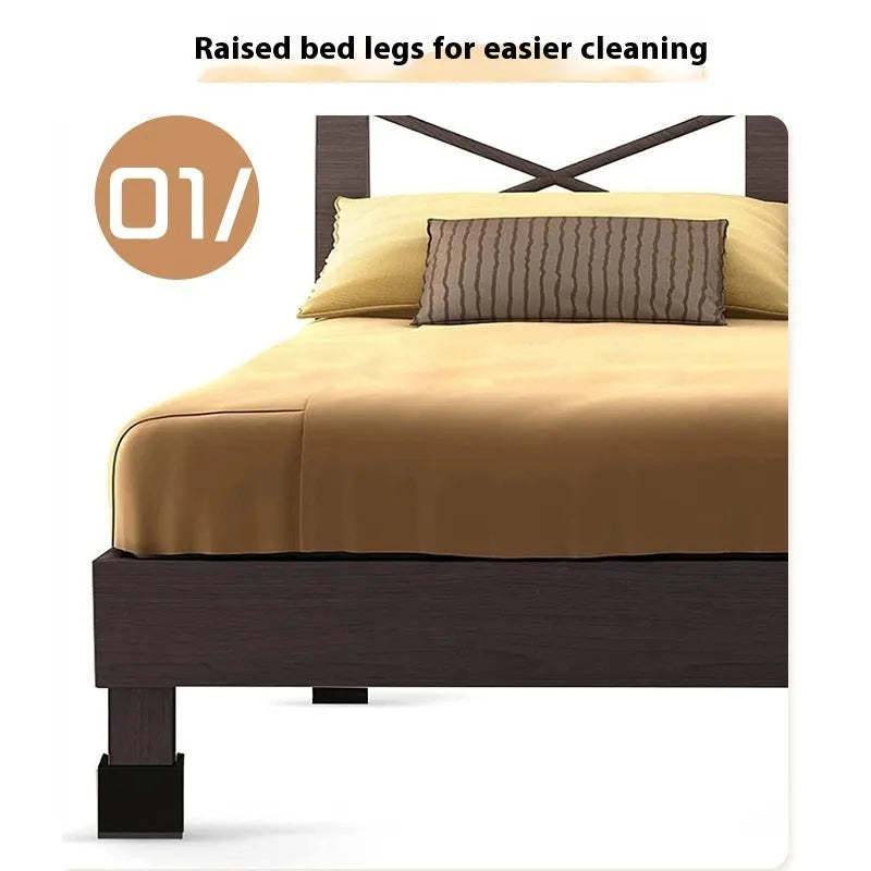 Four black plastic bed foot mats for increasing sofa or furniture height.