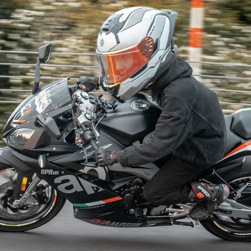 Big tail motorcycle helmet in ABS, shown in a matte black finish with sizes M to XXL