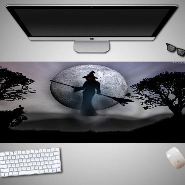 Oversized Halloween mouse pad with spooky design on rubber cloth material