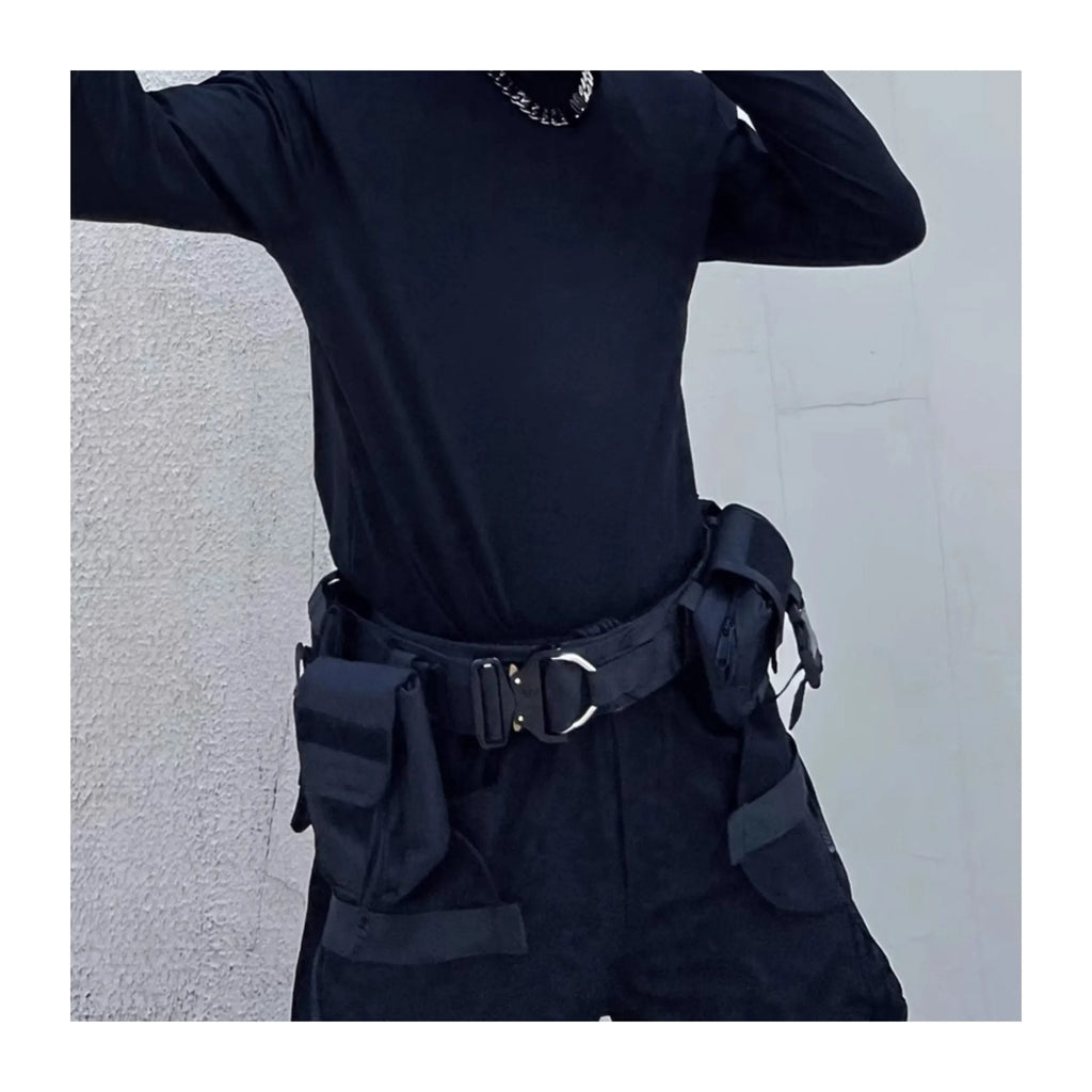 Black detachable multifunctional tactical belt with fabric and alloy buckle for men and women