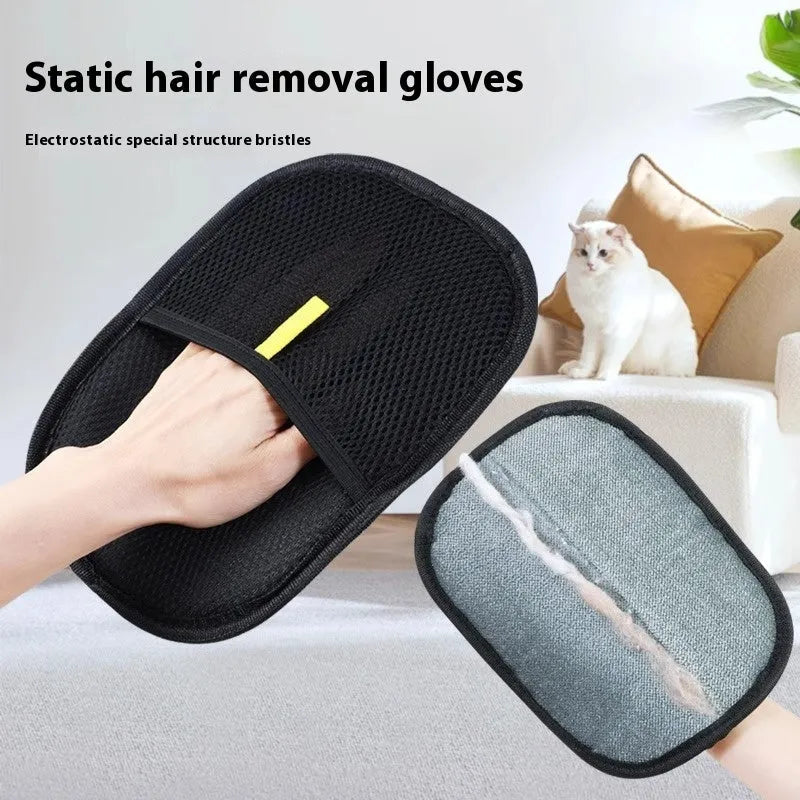 Black pet hair removal mitt gloves for dog cat rabbit grooming 24cm by 16cm