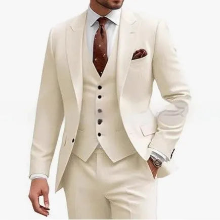 Men's slim fit three-piece suit in acetate fibre blend available in nine colours with Asian sizing