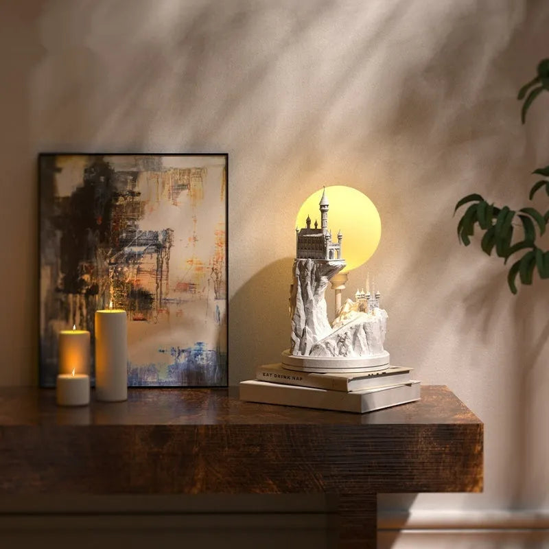 White composite gypsum table lamp with plug-in cord and wire control switch for bedroom night light