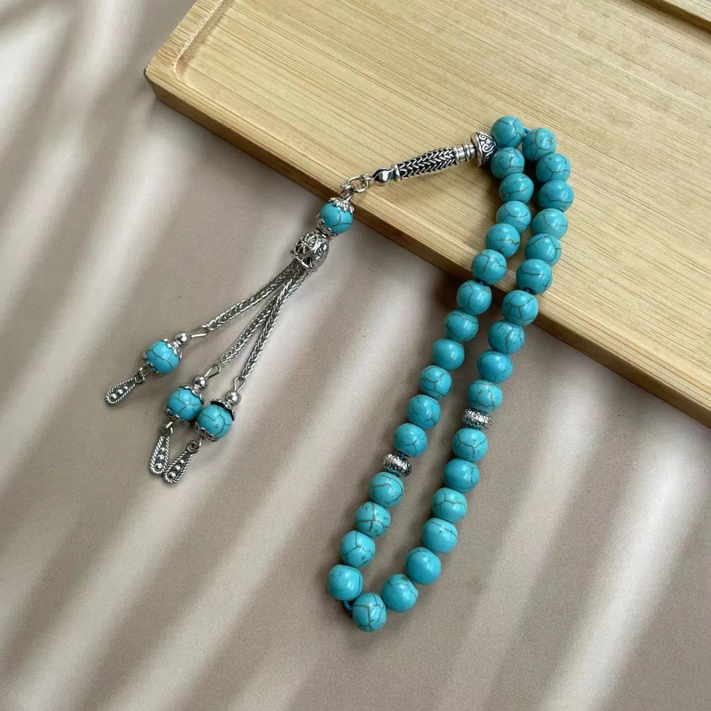 Sky blue Muslim prayer bracelet with 8mm stone beads for daily worship counting
