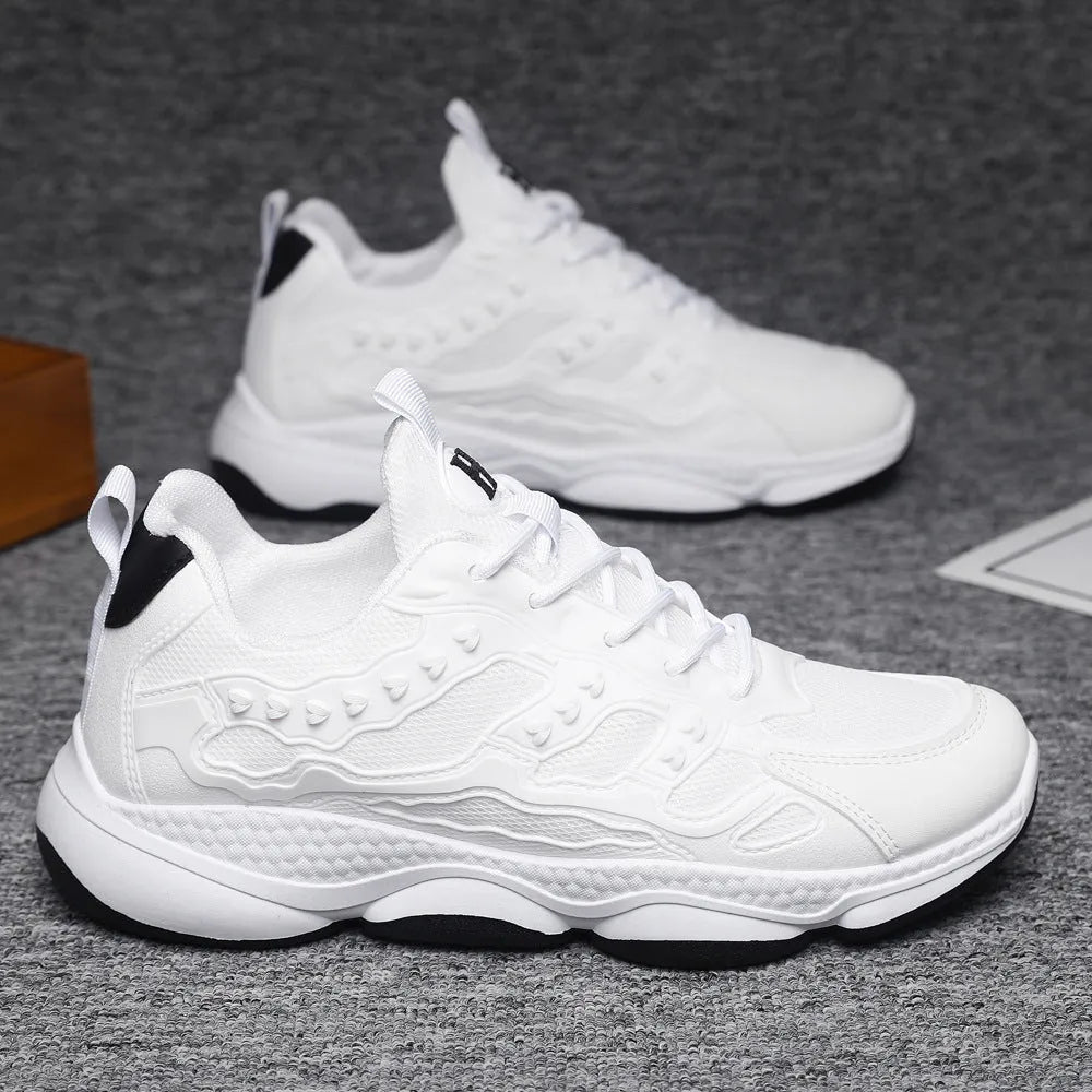 Men's spring mesh casual breathable sneakers low top rubber sole flat heel black green white black white brown