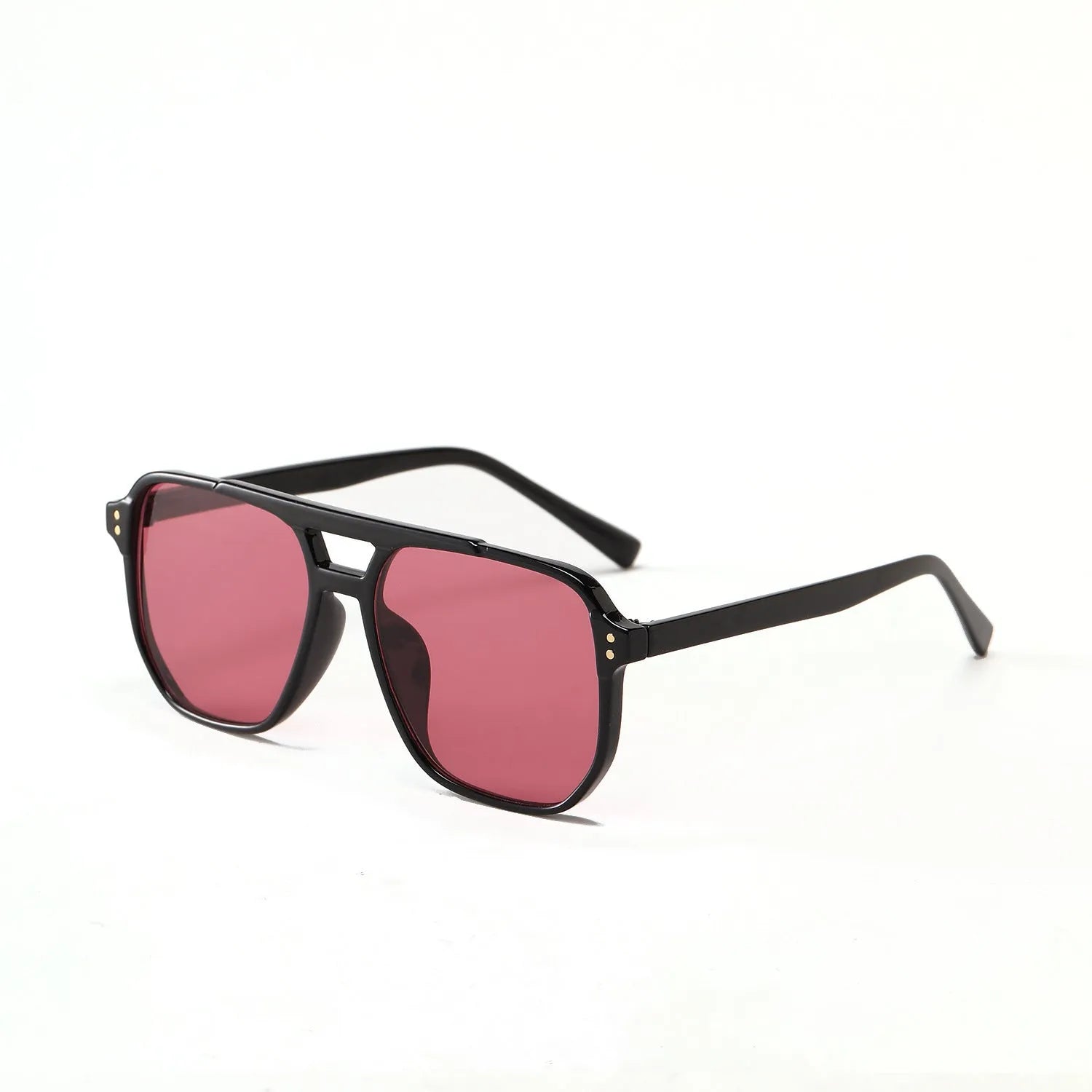 Square double beam sunglasses for women in bright black all grey colour with UV400 lenses.