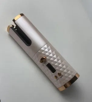 Portable USB charging mini curling iron with gold ceramic barrel in white, pink, or grey colours