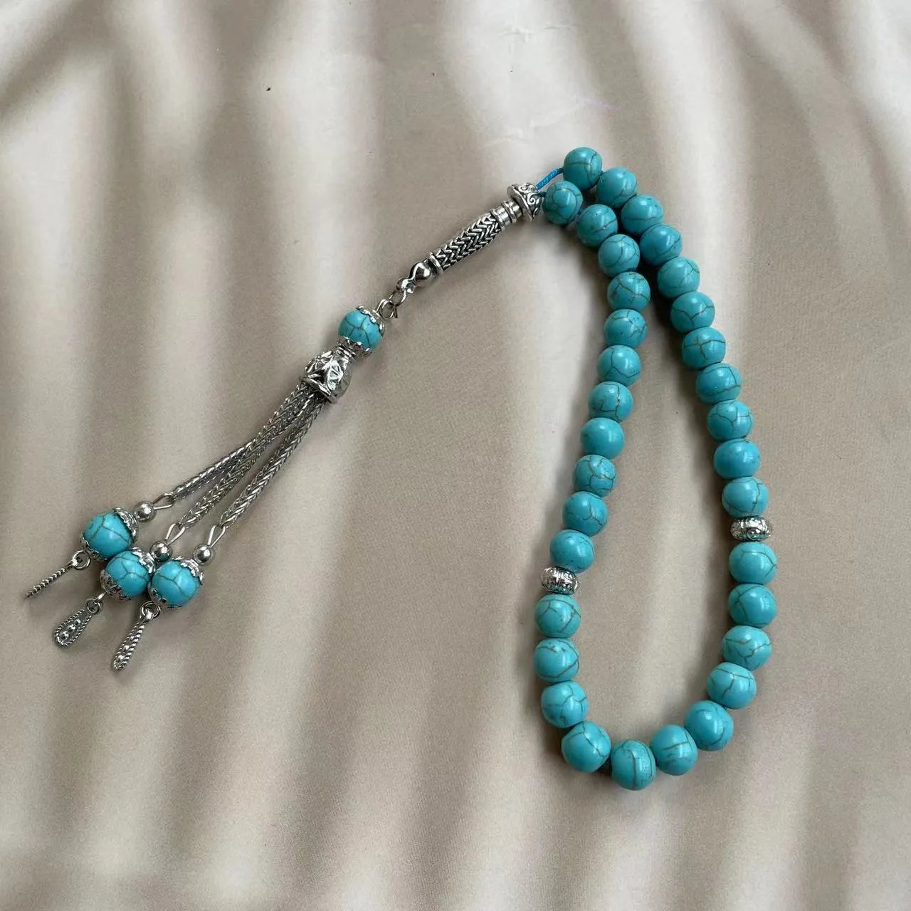 Sky blue Muslim prayer bracelet with 8mm stone beads for daily worship counting