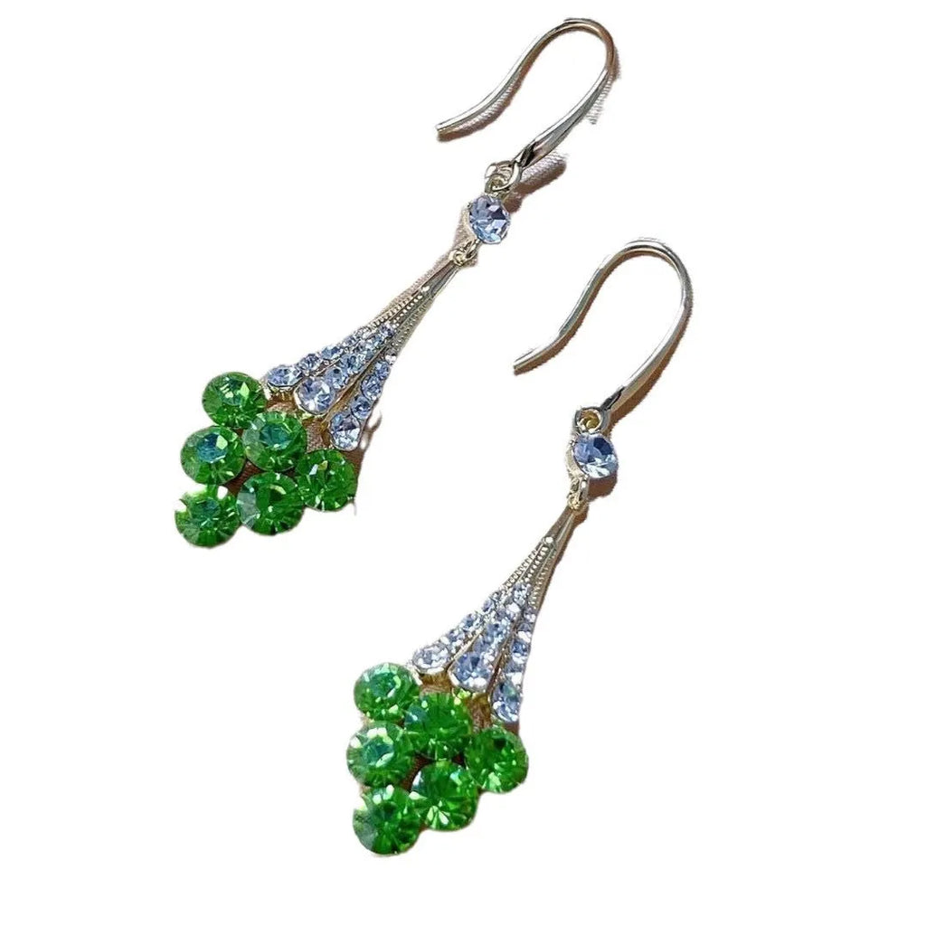 Alloy grape cluster earrings for women with electroplated finish in green colour