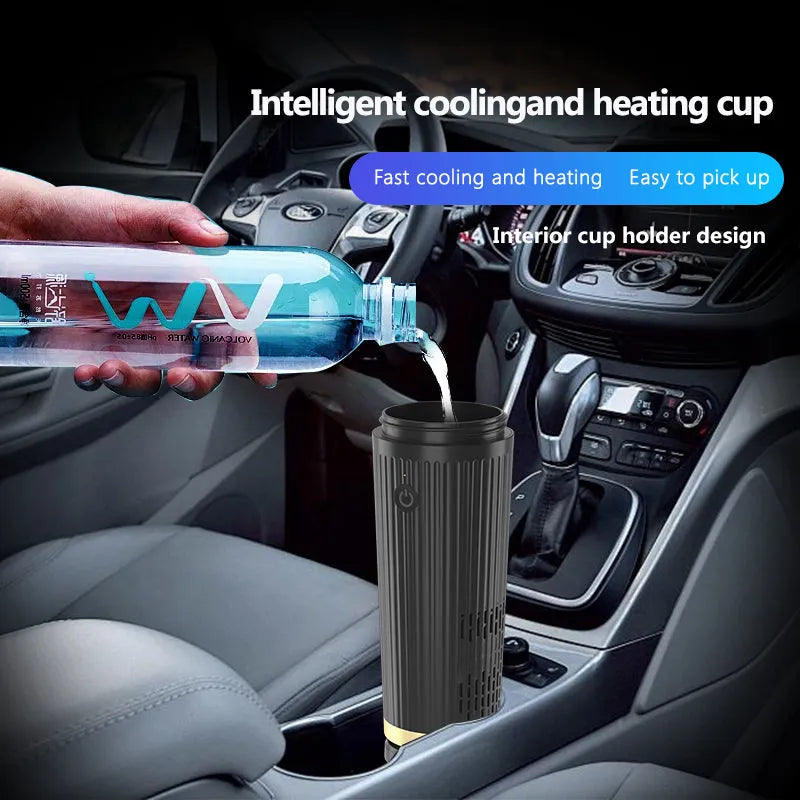 Car-mounted smart heating and cooling cup in black, 36W 12V, size 111x96x235mm, for vehicles homes offices