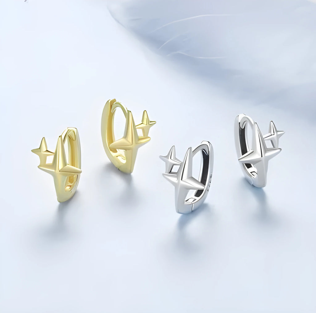 Minimalist star motif ear clips in oxidised sterling silver jewellery with clip design