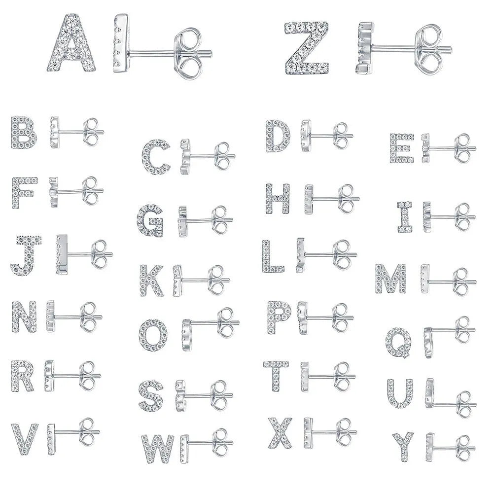 Brass gold plated alphabet letter earrings with zircon stones on copper base