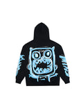 Men's loose cotton hooded sweater jacket in black, side view, for spring autumn casual wear