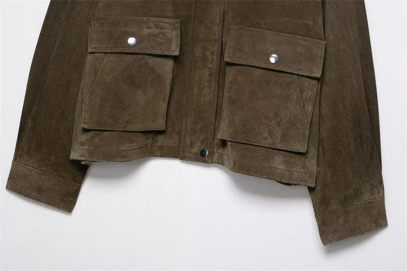 Women's PU fabric casual jacket in picture colour with regular fit Japanese Korean style