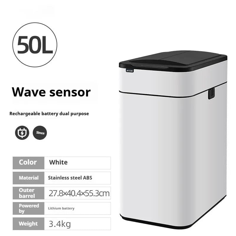 Stainless steel inductive smart trash can with square design and 26+ litre capacity